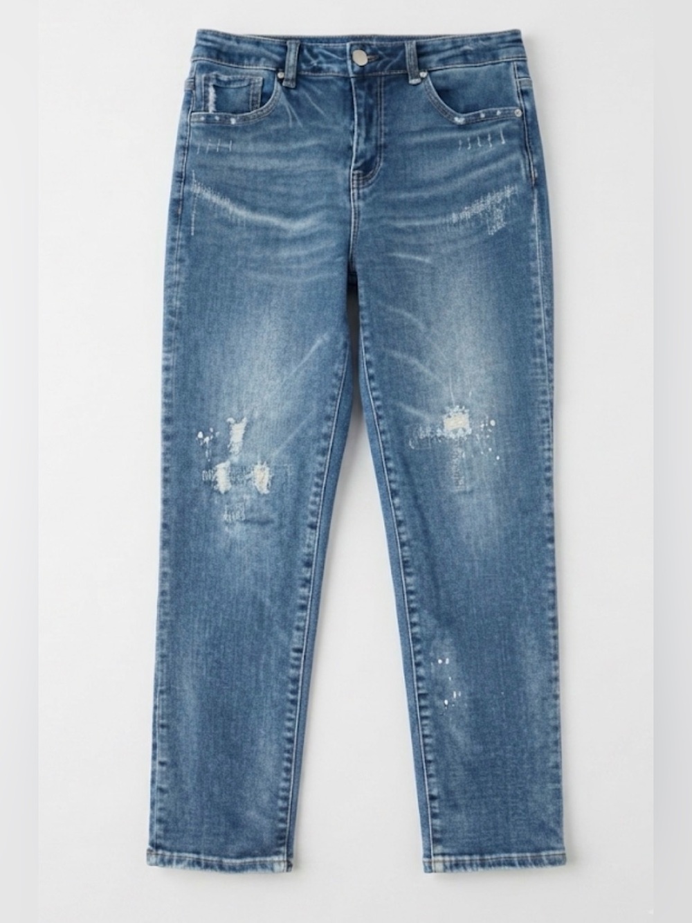 RISEN | SIZE 29 | PEYTON MID RISE TAPERED DISTRESSED JEAN PAINT SPLATTER DESIGN - Picture 7 of 10